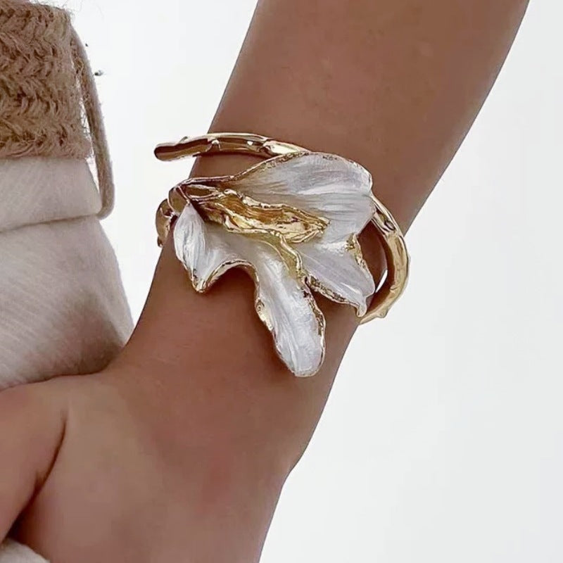 Floral Gold Open Cuff Bracelet