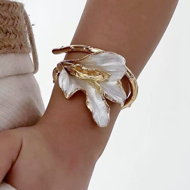 Floral Gold Open Cuff Bracelet