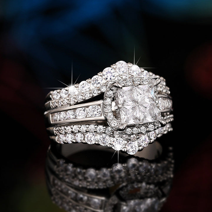 Multi-Row Halo Princess Cut Diamond Ring