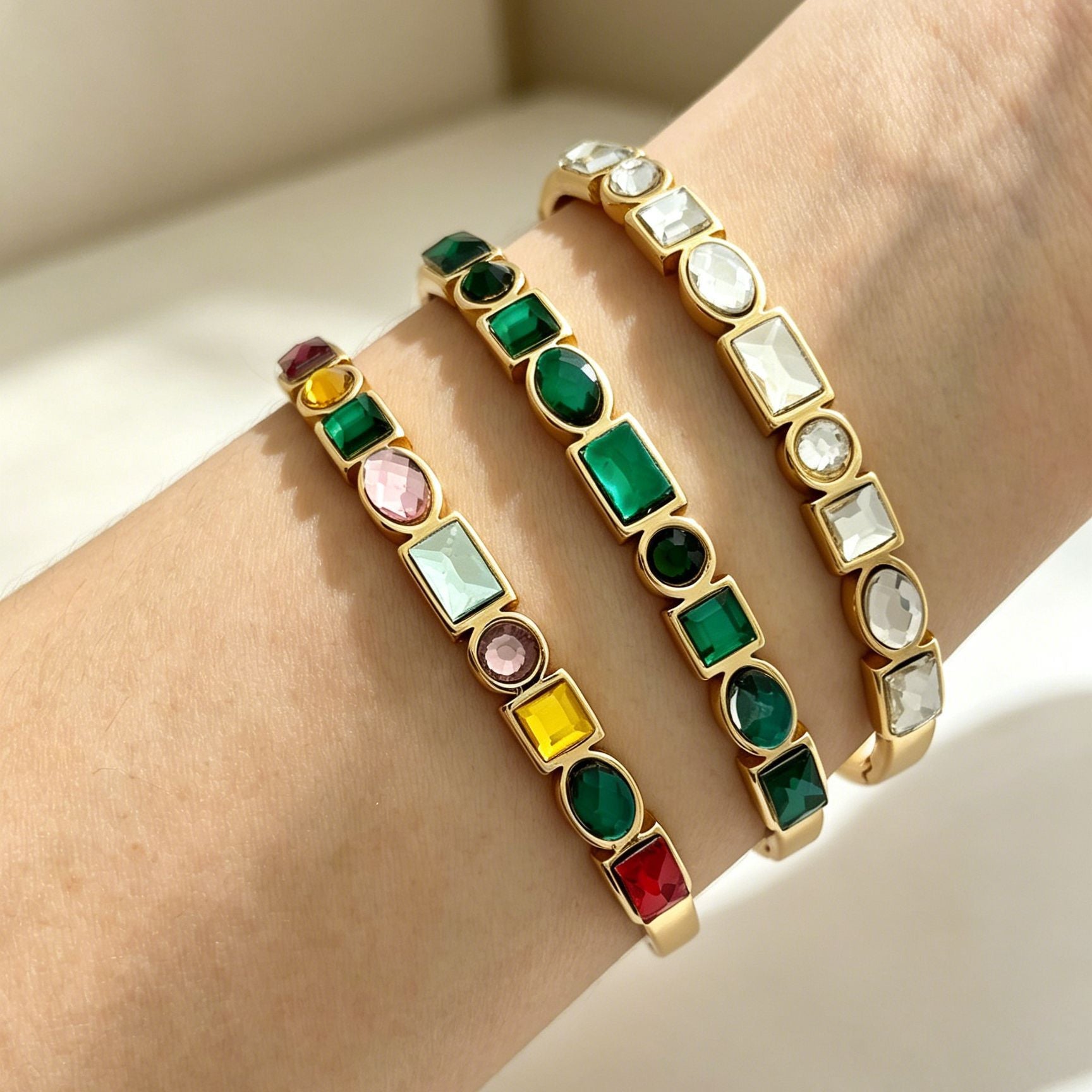 Luxury Multicolor Gemstone Bangle Set
