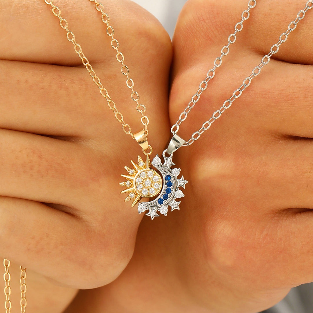 Sun Moon Star Necklace For Couples And Friends Diamond Celestial Pendant