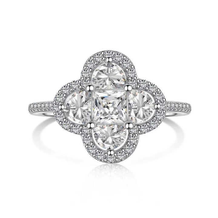 Clover Cluster Diamond Ring with 925 Sterling Silver