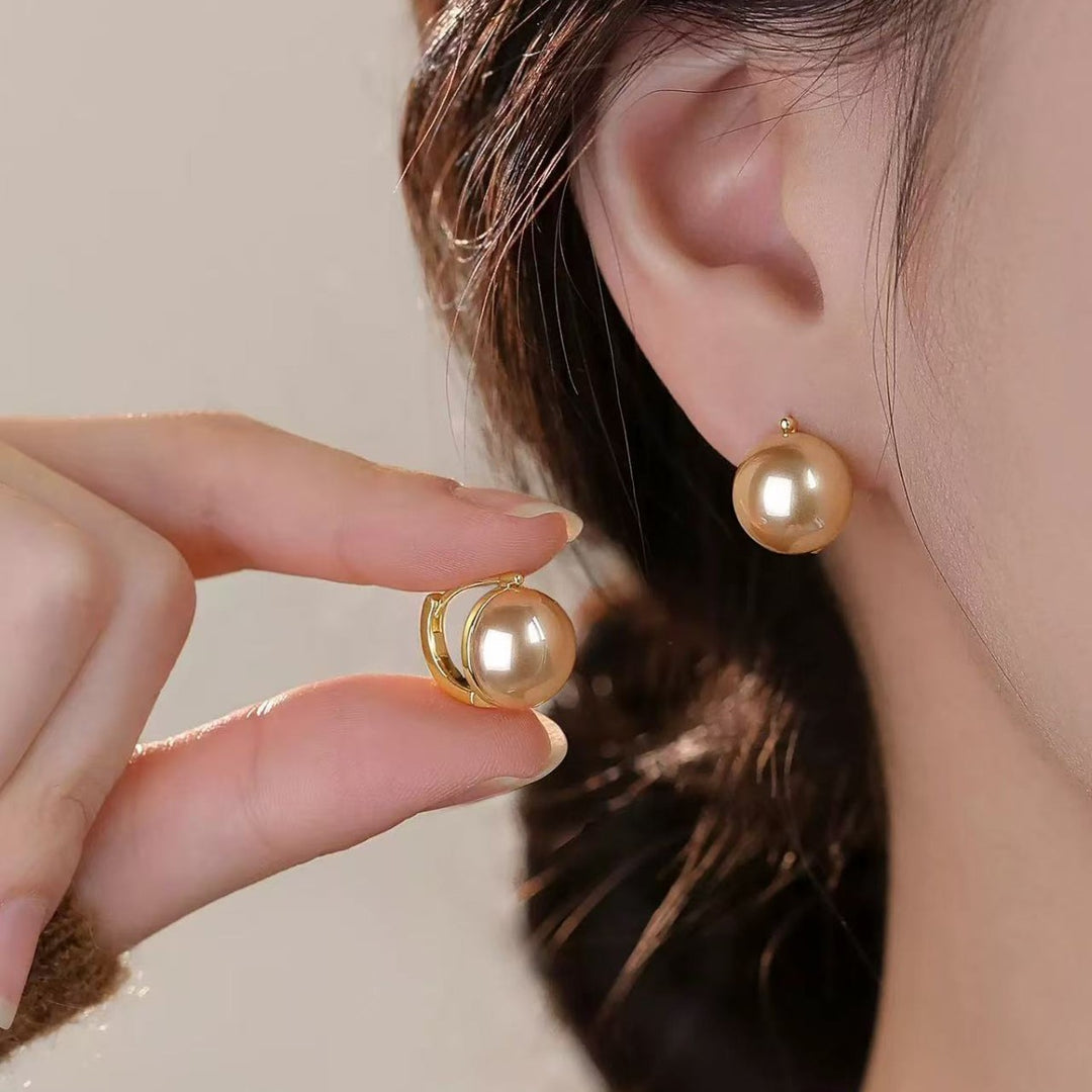 Elegant Dual-Tone Pearl Hoop Earrings