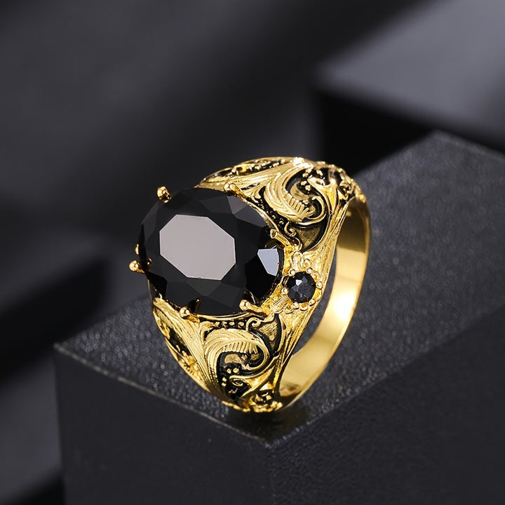Hip Hop Luxury Jewelry Vintage Black Gem Rose Ring