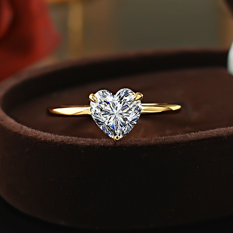 Heart Cut Solitaire Diamond Ring with 925 Sterling Silver
