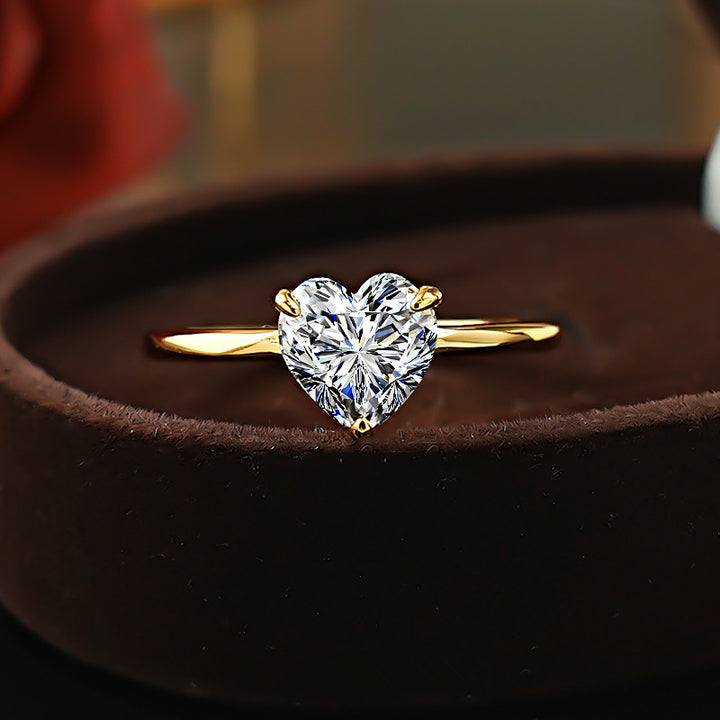 Heart Cut Solitaire Diamond Ring with 925 Sterling Silver