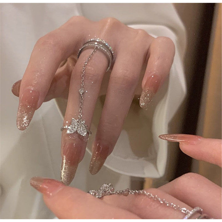 Butterfly Linked Ring Set Crystal Double Finger Chain Ring