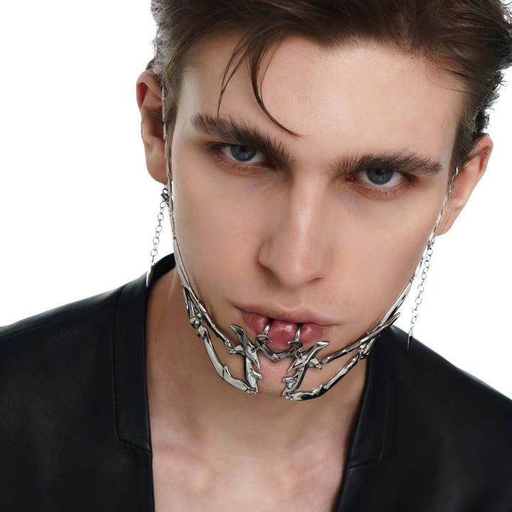 Cyberpunk Thorn Mask Face Chain S925 Sterling Silver Piercing Face Jewelry