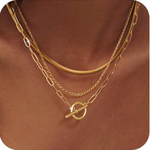 Minimalist Layered Toggle Clasp Necklace Set