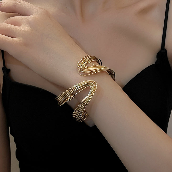 Geometric Line Open Cuff Bangle Bold Minimalist Luxury Statement Jewelry for Women