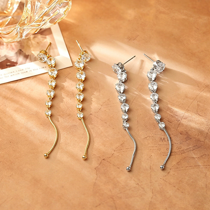 Graduated Diamond Drop Earrings with 925 Sterling Silver