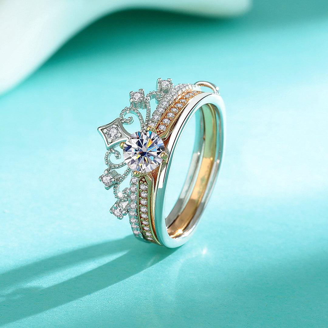 Two-Tone Castle Firework Stackable Ring Lace Hollow Double Layer Engagement Wedding Ring Set For Women
