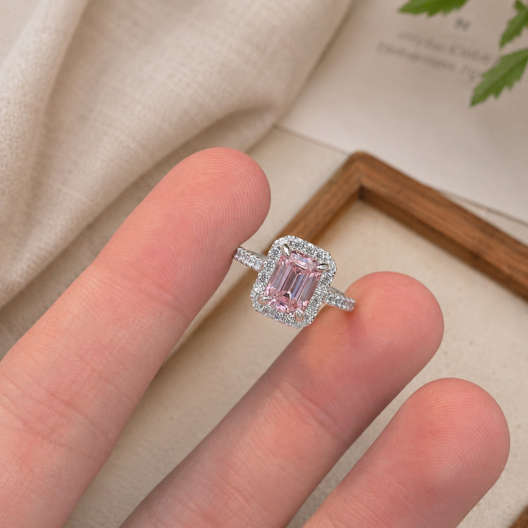 Minimalist Emerald-Cut Halo Ring