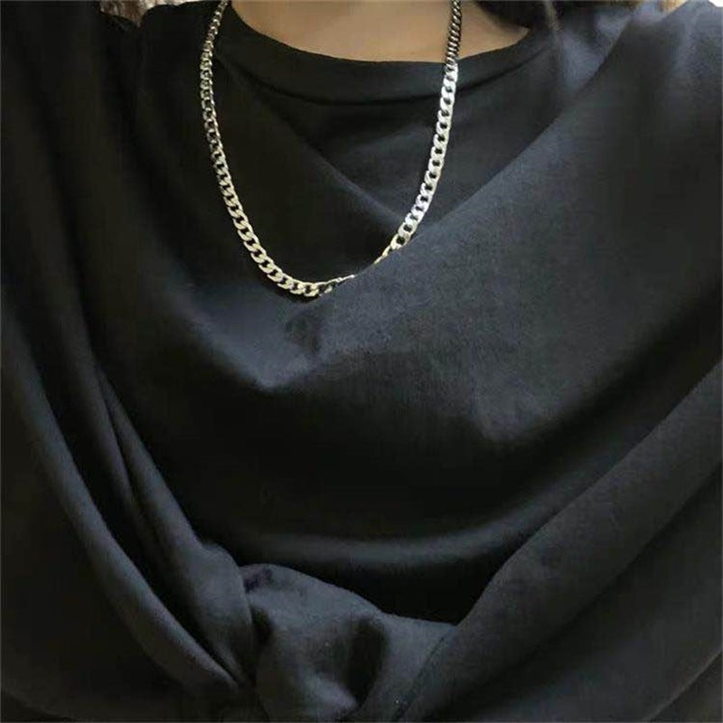 Titanium Steel Cuban Link Chain Necklace - Single Color Minimalist Hip-Hop Style for Men & Women
