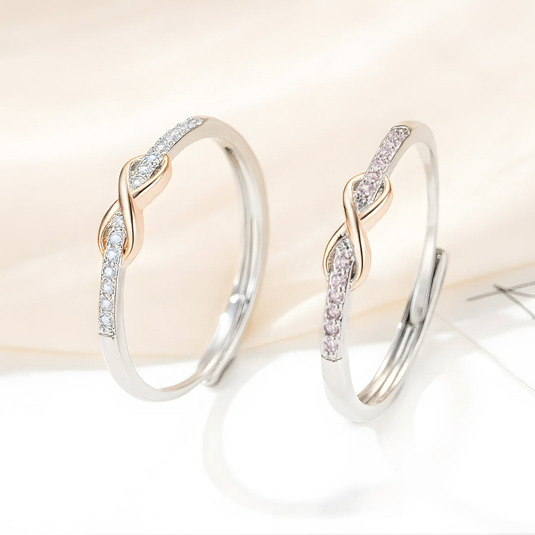 Twisted Knot Diamond Ring, Two-Tone Sterling Silver Adjustable Ring for Women