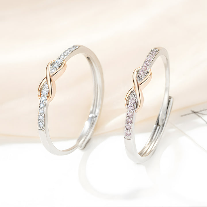 Twisted Knot Diamond Ring, Two-Tone Sterling Silver Adjustable Ring for Women