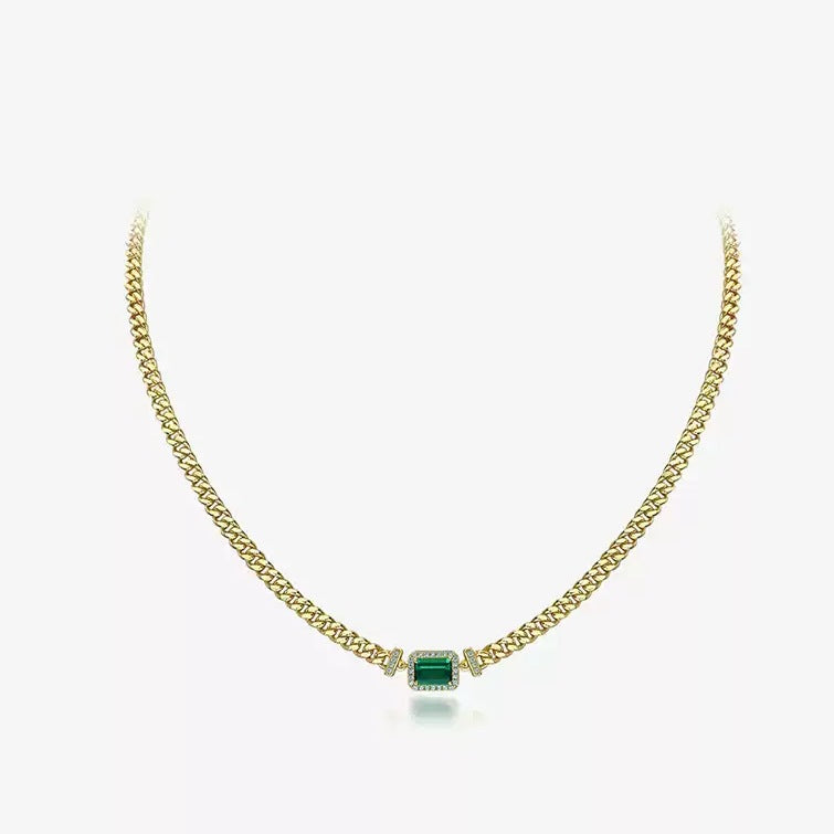Emerald-Cut Halo Cuban Link Choker (Luxury Bold Statement Style)