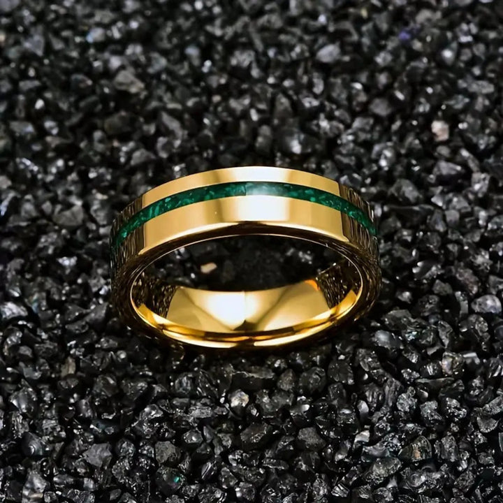 Green Inlay Titanium Steel Ring / Meteorite Pattern Titanium Steel Ring