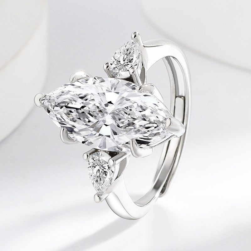 Marquise Cut Three-Stone Diamond Ring with 925 Sterling Silver
