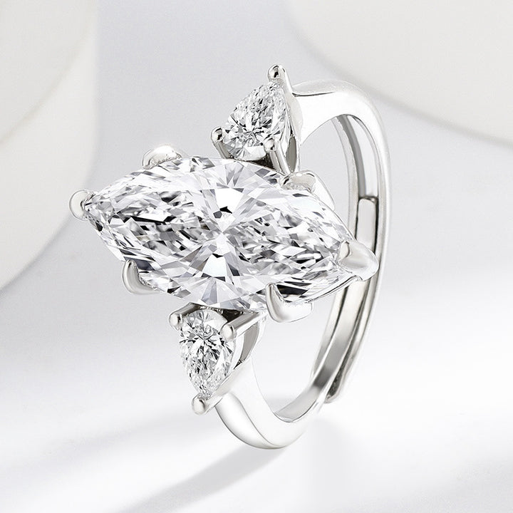 Marquise Cut Three-Stone Diamond Ring with 925 Sterling Silver