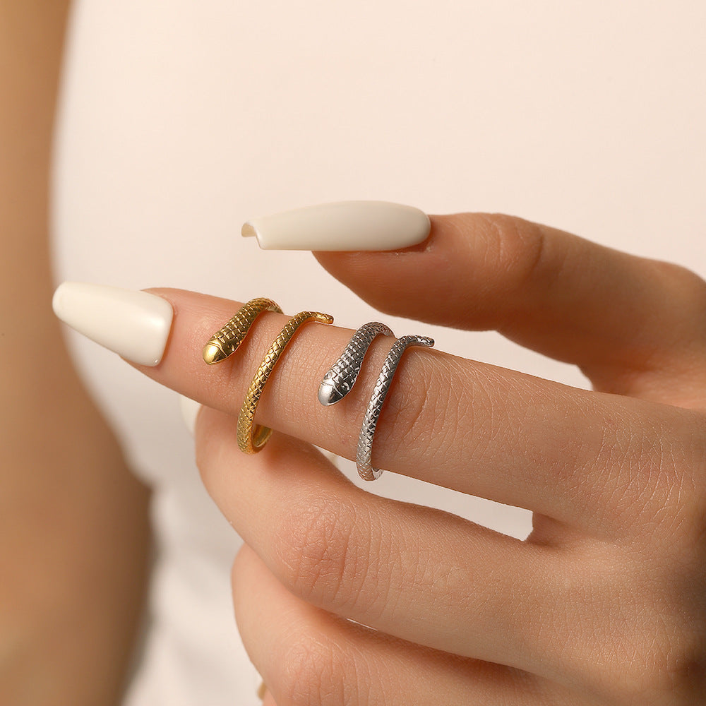 Snake Shaped Adjustable Ring Textured Serpent Wrap Ring for Men Women
