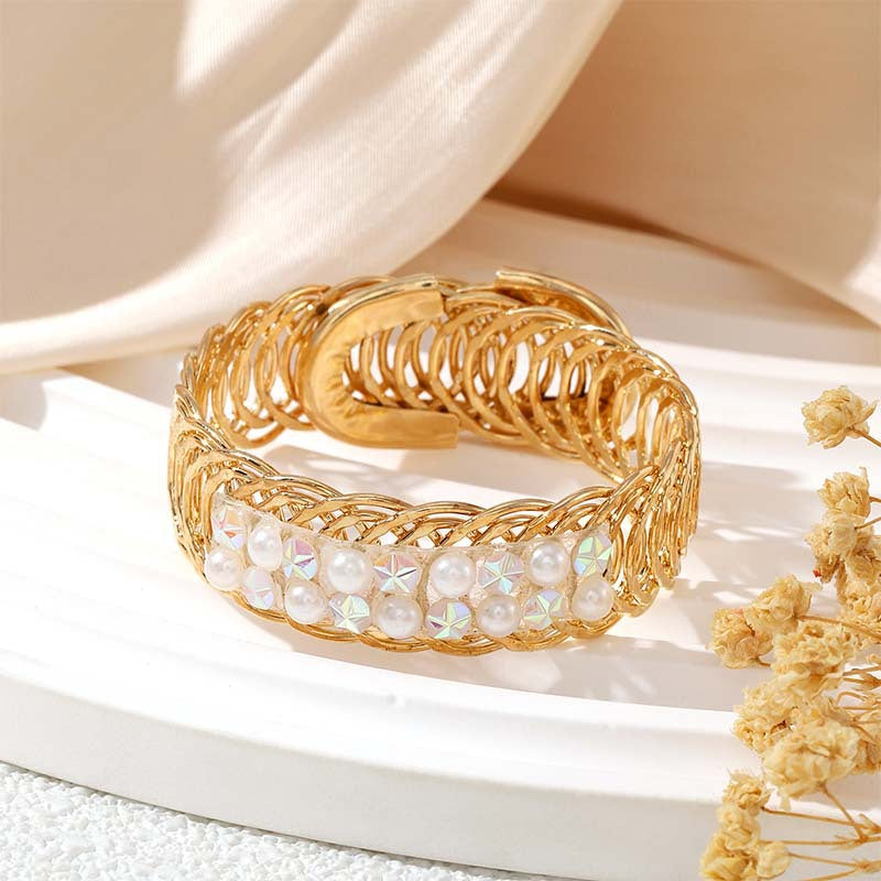 Vintage Pearl Crystal Cuff Bracelet