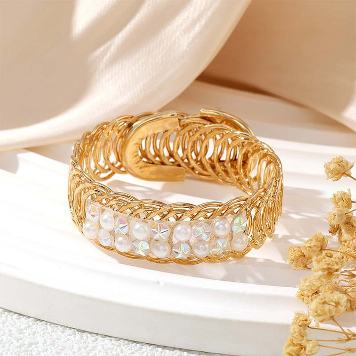Vintage Pearl Crystal Cuff Bracelet