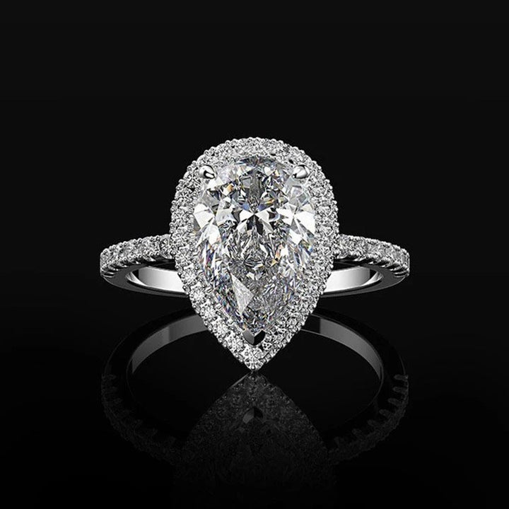 Pear Cut Halo Diamond Ring with 925 Sterling Silver