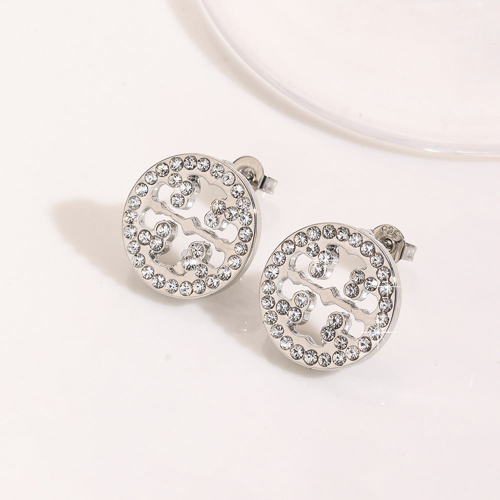 S925 Sterling Silver Hollow Circular Diamond Stud Earrings