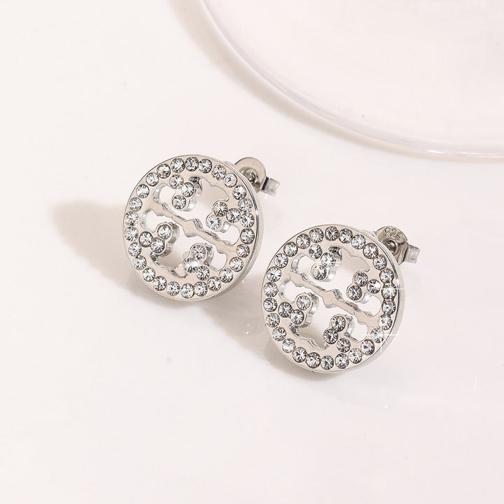 S925 Sterling Silver Hollow Circular Diamond Stud Earrings