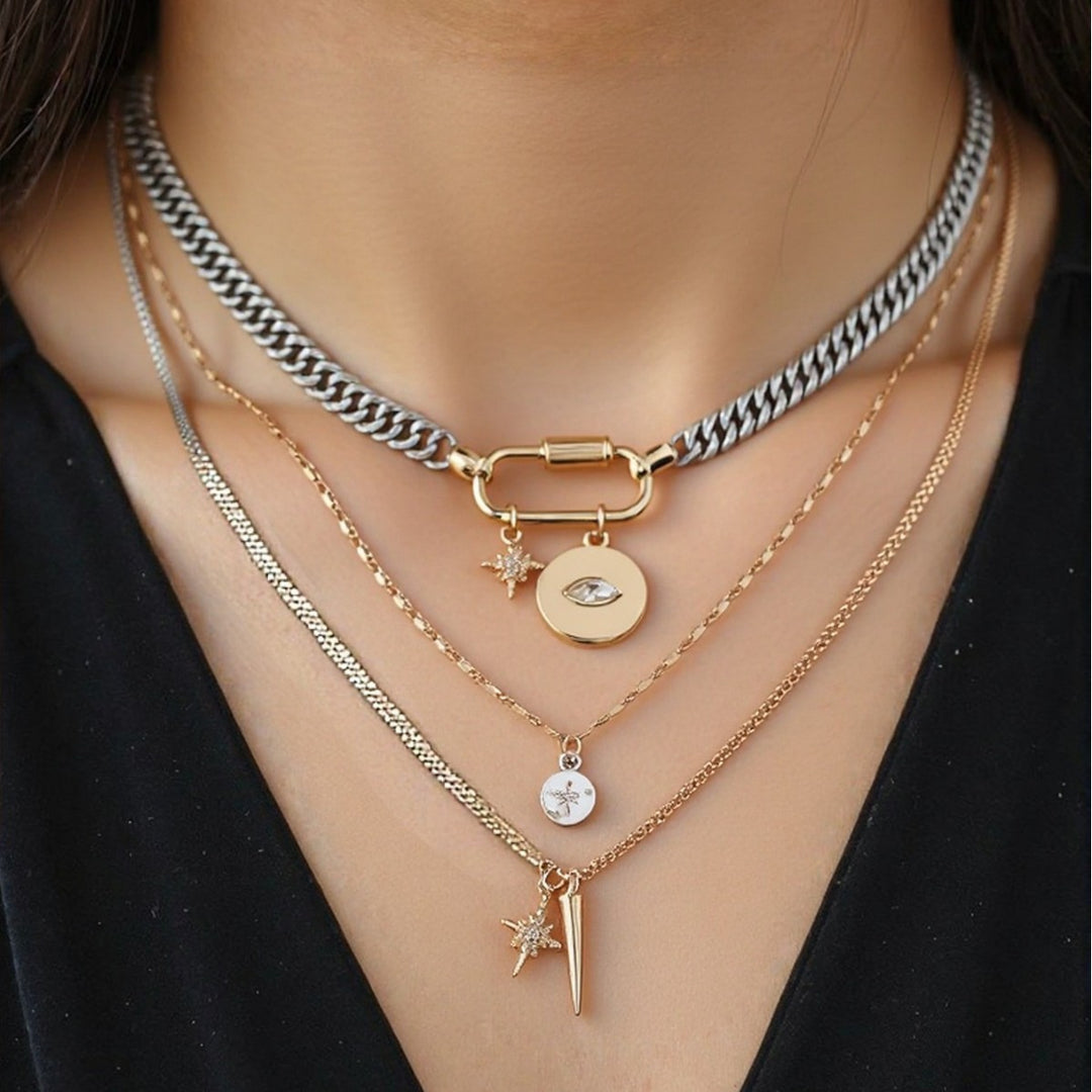 Minimalist Layered Necklace Set Mixed Metal Stackable Chains