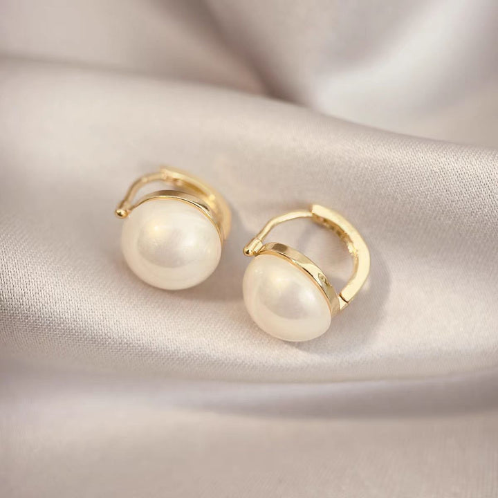 Elegant Dual-Tone Pearl Hoop Earrings
