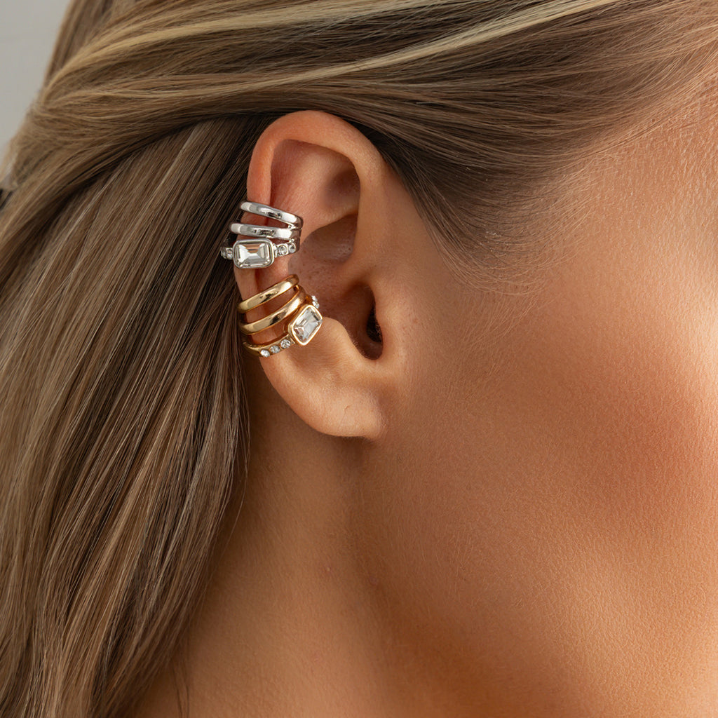 Luxury Geometric Crystal Ear Cuff Set