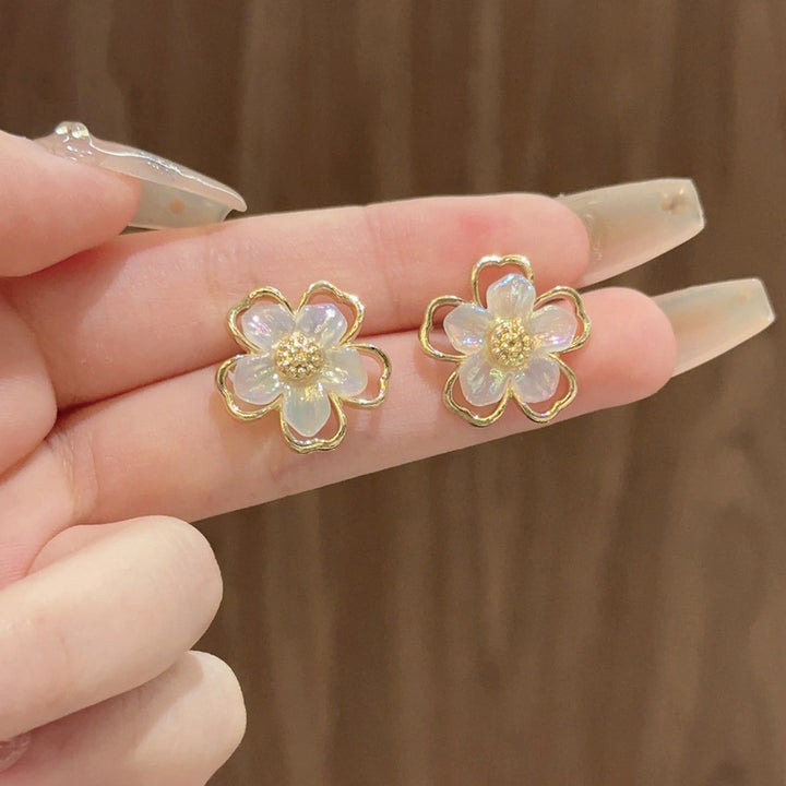 Iridescent Flower Stud Earrings Sterling Silver Post
