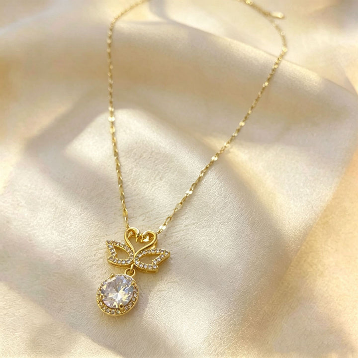 Swan Heart Pendant Necklace with Sparkling Diamond Accents