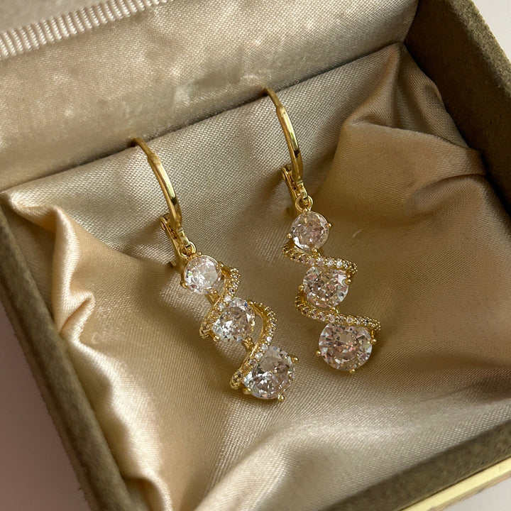 French Luxury Sparkling Spiral Drop Earrings | Minimalist Elegant Dangle Earrings for Women