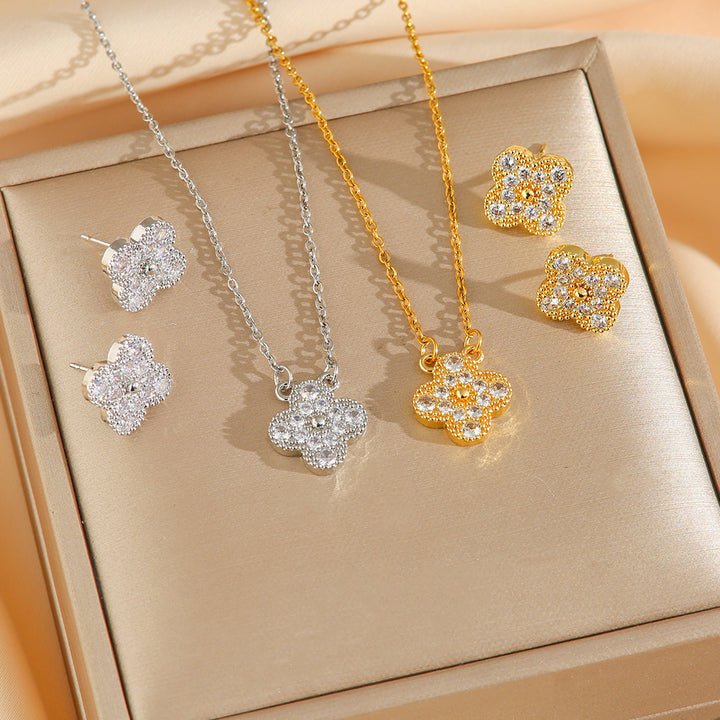 Clover Diamond Jewelry Set with 925 Sterling Silver