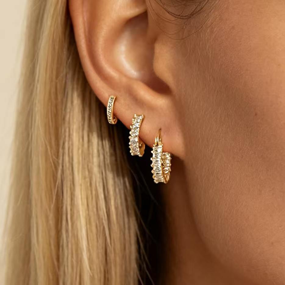 3-Piece Crystal Hoop Earring Set Titanium Steel Stackable Huggie Earrings