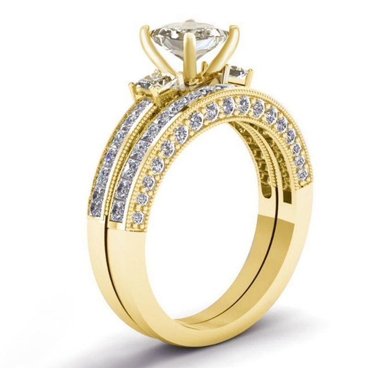 S925 Sterling Silver Three-Stone Princess Cut Stackable Ring Set, Milgrain Pave Wedding Engagement Band for Women