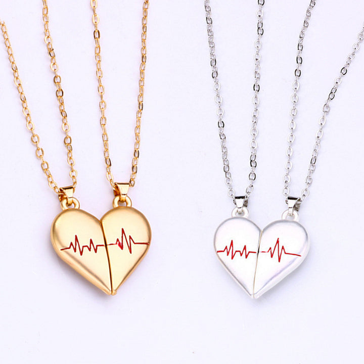 Heartbeat Split Heart Couple Necklaces, Magnetic Matching Pendant Set