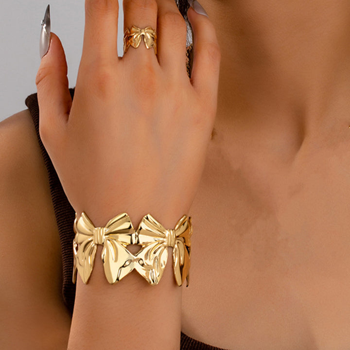 Bow Link Open Cuff Bracelet & Ring