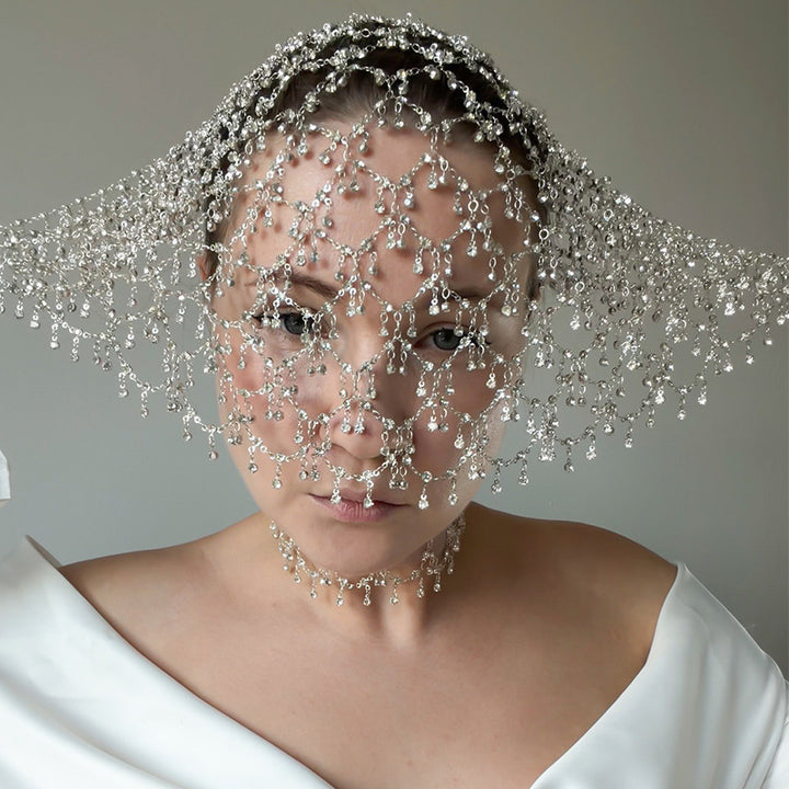 Crystal Mesh Head Chain S925 Sterling Silver Bridal Hair Accessory