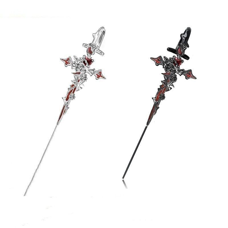 Gothic Cross Sword Threader Earring S925 Sterling Silver Piercing Jewelry