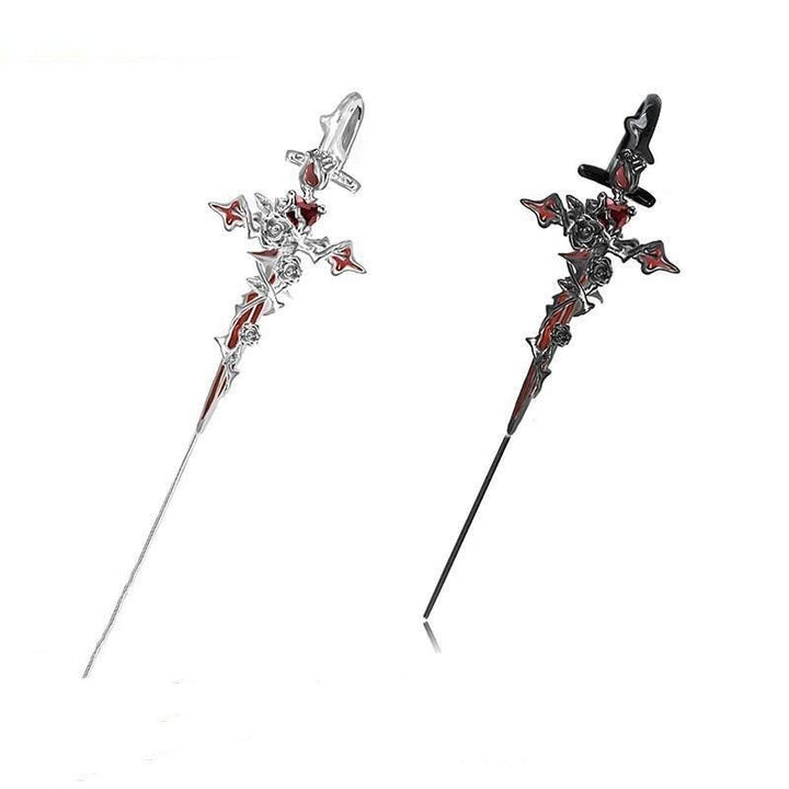 Gothic Cross Sword Threader Earring S925 Sterling Silver Piercing Jewelry