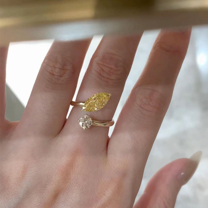 Toi Et Moi Marquise Yellow Diamond & Round Diamond Ring