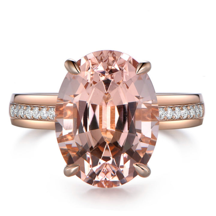 Oval Cut Peach Gemstone & Diamond Ring