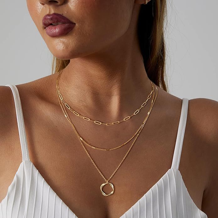 Layered Twist Circle Pendant Necklace Minimalist Stackable Chain Set