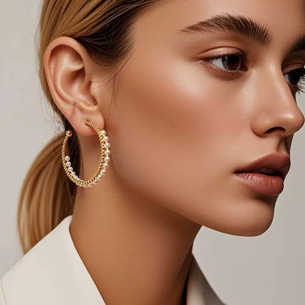 Luxury Vintage Pearl Hoop Earrings