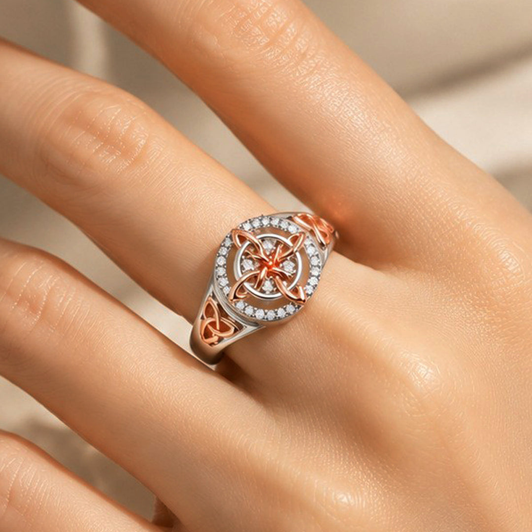 S925 Silver Two Tone Celtic Witch Knot Ring Adjustable Ring with Diamond