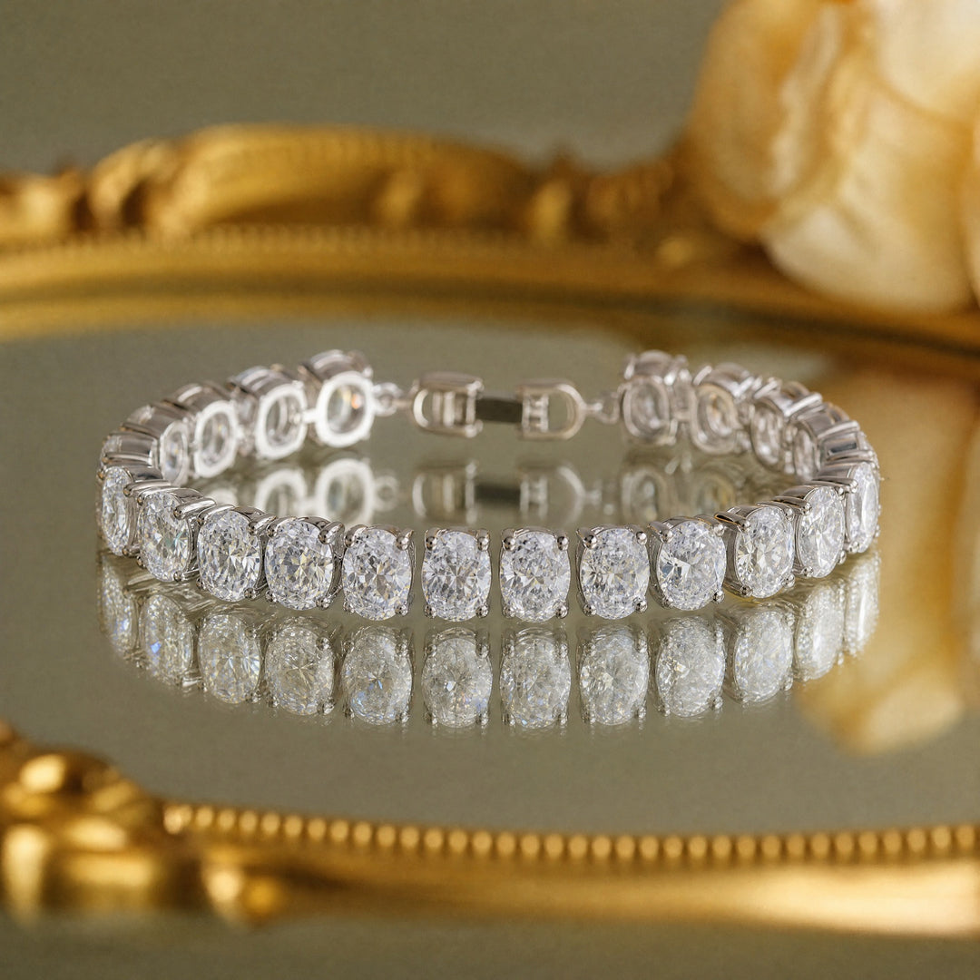 Oval Cut Diamond Tennis Bracelet Sterling Silver Classic Luxury Bracelet for Women